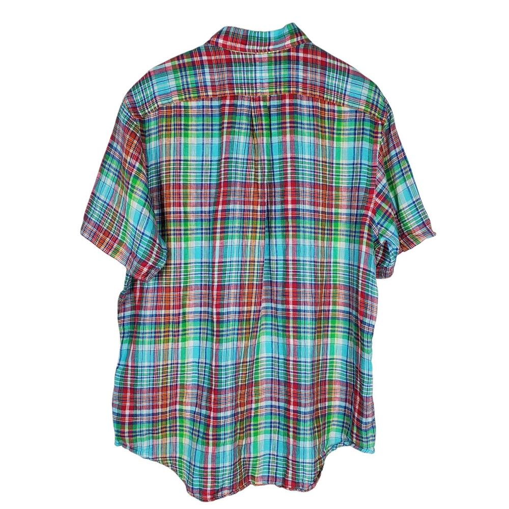 Ralph Lauren 100% Linen Shirt Mens XL Plaid Short Sleeve Button Down Multi Color - Picture 3 of 11